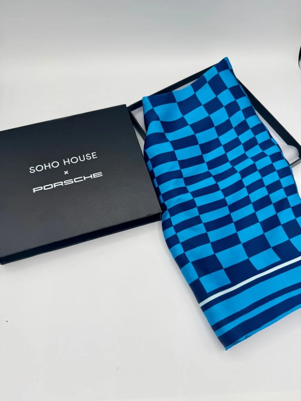 NWT Porsche x Soho House Blue Pasha Scarf Bandana - Satin Silk Material , New